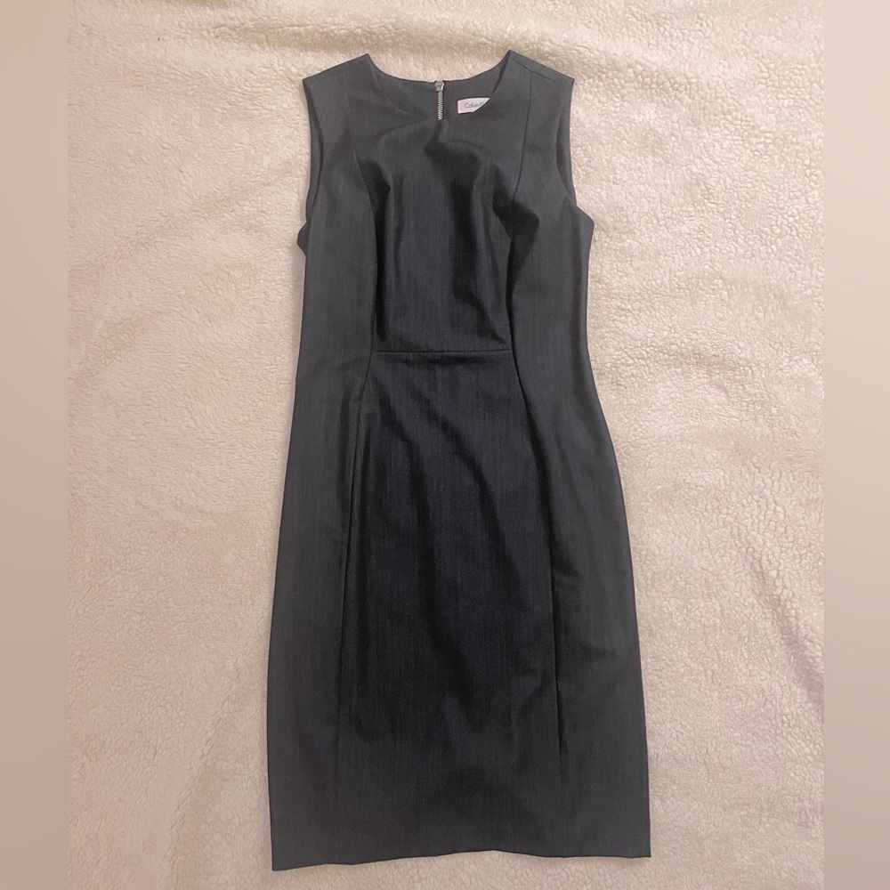 Calvin Klein Grey Sleeveless Pencil Dress with Silver Zipper Back Closure Size 4
